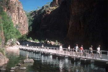 Twin Falls Shuttle platform | See www.australia4tours.com for their one day Jim Jim Falls and Twin Falls 4wd tour to and from the town of Jabiru in Kakadu 