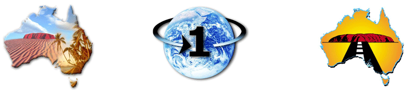 Travel Australia Now Logo | Travel One World logo |Self Drive Australia logo | Image  RBerude Graphics 1999 and 2004