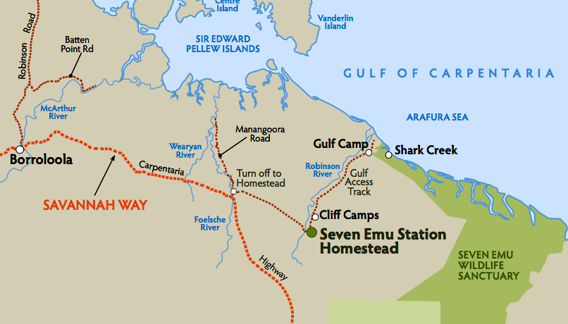 map Australia-Borroloola -Mangoora | Credits Seven Emu Wildelife Scantuary
