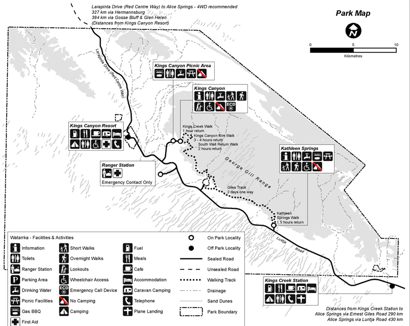 Enlargement of Kings Canyon map and walks | Credit Parks Australia