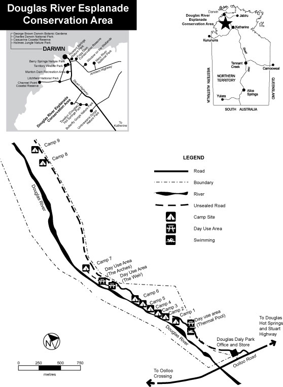 Map of the Douglas River Region and Douglas Hot Springs in the Top End of Australia