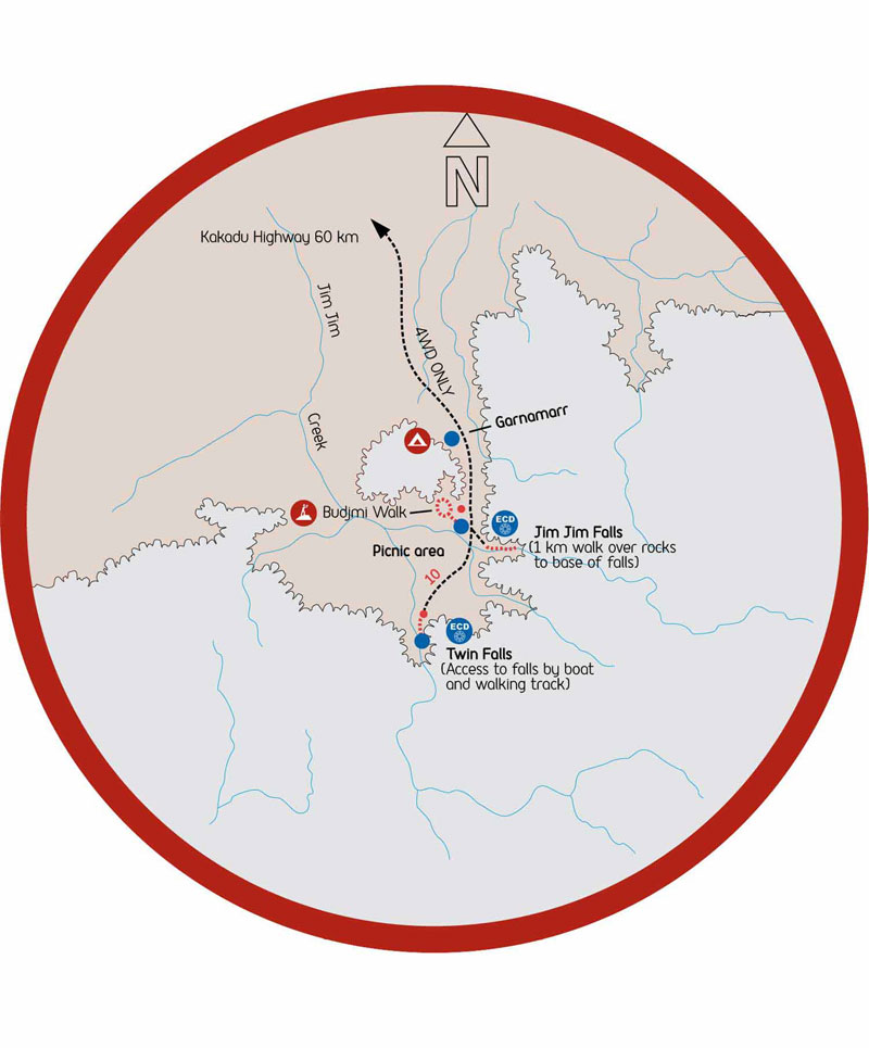 Map of Jim Jim Falls and Twin Falls in Kakadu | Credits ParksAustralia