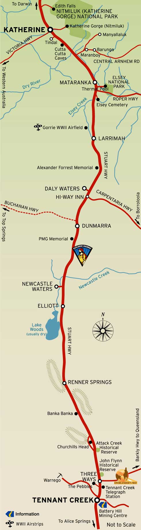 Map of Darwin to Alice Springs | this section going on the Stuart Highway  Katherine to Tennant Creek - Credits NTTourism Commission